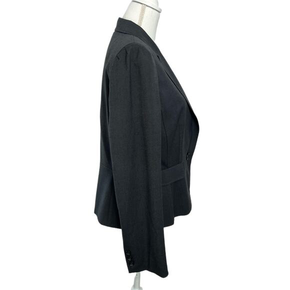 Tahari Dark Gray Cropped Blazer Button Closure Career Ruche Shoulders Size 10 - Picture 3 of 11